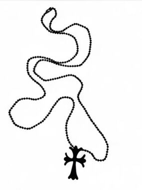 Black UNISEX Gothic Cross Pendant Necklace Beaded Chain ~So Chrome -esque!